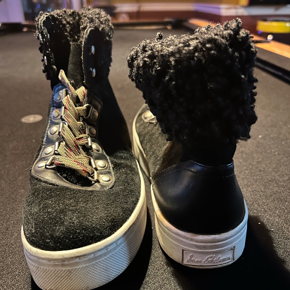 Sam Edelman Luther Black Suede Leather Faux Shearling Fashion Boots Size 6.5 M